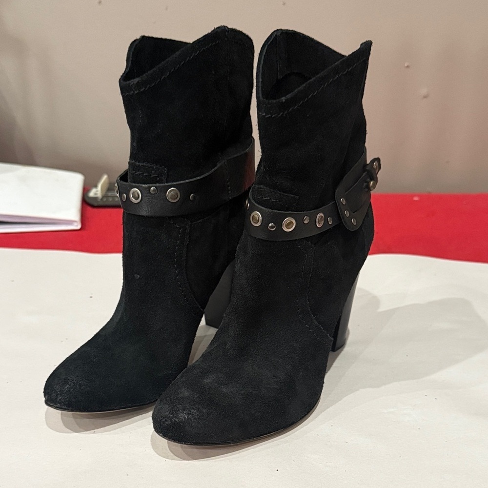 Andre Assous Black Suede Ankle Boots with Studded Strap - Picture 2 of 5